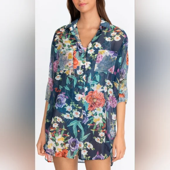 Johnny Was Paria Dress Shirt-Medium-Floral Multicolor - Picture 2 of 8
